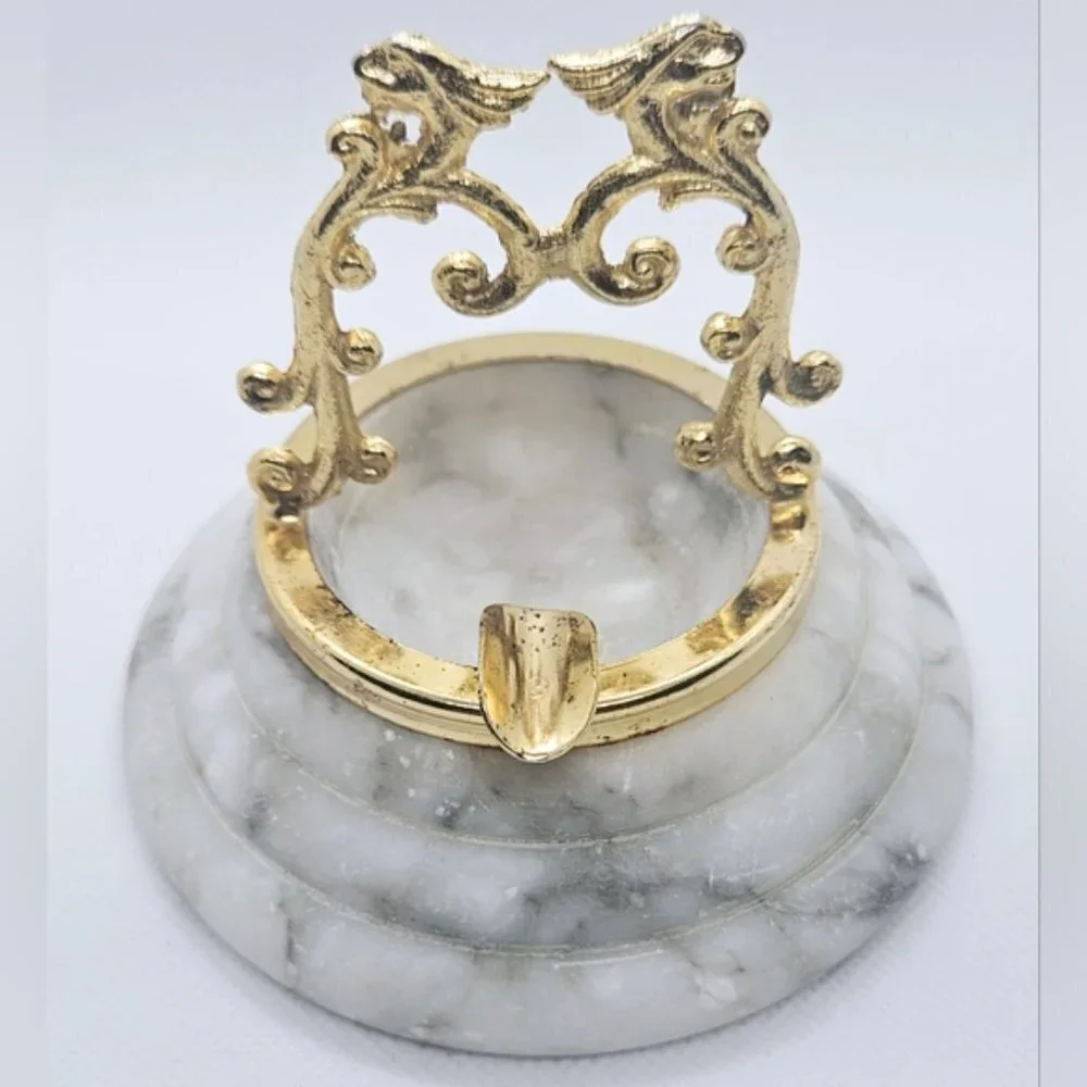 Vintage 70's Calacatta Marble with brass-colored metal decorative Ashtray